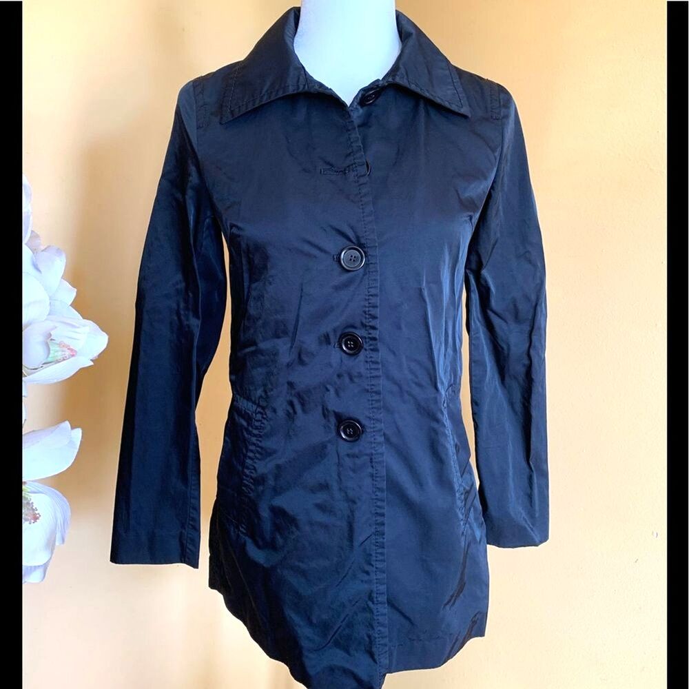 Forever 21 Y2K Black Trench Raincoat Size S Button Closure Nylon Lightweight